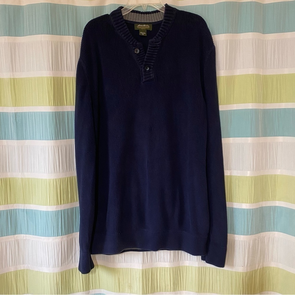 Vintage Eddie Bauer Oversized Cotton Knit Sweater Navy Blue Sz XL - Picture 9 of 9
